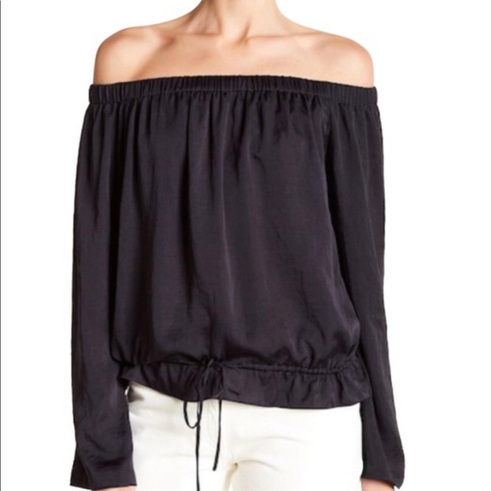 NWT Theory Odettah Off Shoulder Top Navy Blue Sz L